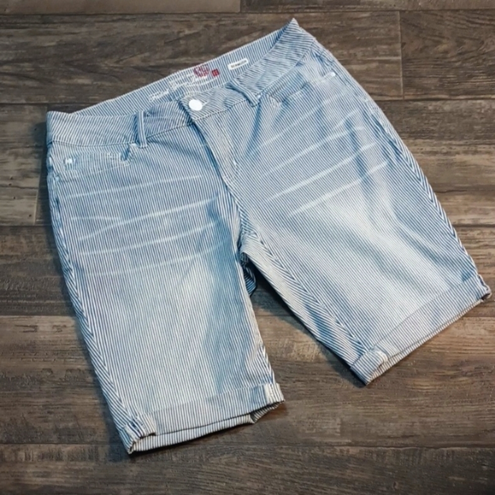 Slightly Distressed Pinstripe Bermuda Shorts